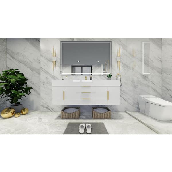 BV Better Vanity Bethany 59 in. W x 20 in. D x 22 in. H Single Sink Floating Bath Vanity in High Gloss White with White Acrylic Top