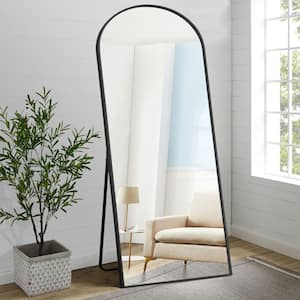 71 in. x 31 in. Modern Aluminum Alloy Arched Framed Black Full-Length Decorative Mirror with Bracket