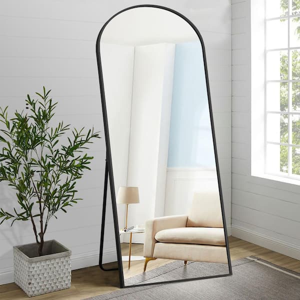Lirago 71 in. x 31 in. Modern Aluminum Alloy Arched Framed Black Full-Length Decorative Mirror with Bracket