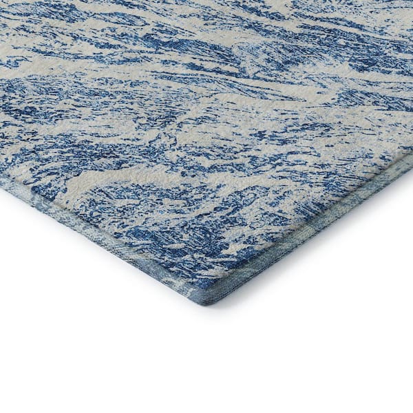 Mayfield Premium Machine Washable Abstract AMF971 Navy 2 ft. 3 in. x 7 ft. 6 in. Runner Rug