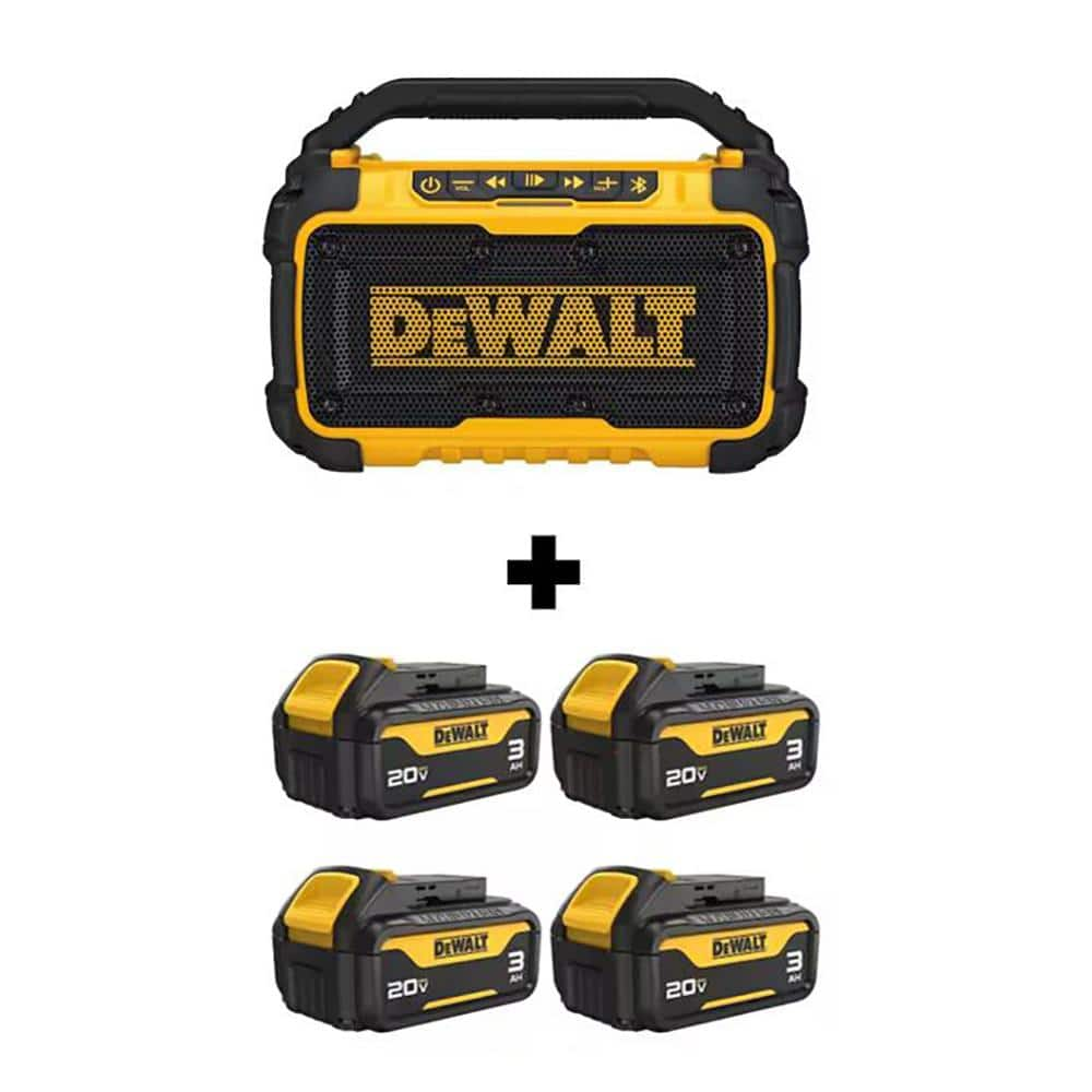 20V MAX Lithium-Ion Cordless Bluetooth Speaker with (4) 20V 3.0 Ah MAX Premium Battery Packs -  DEWALT, DCR010WDCB200-4