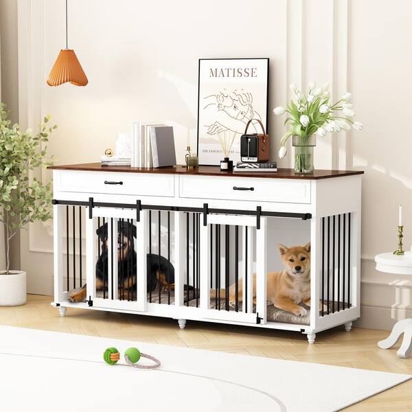 Furniture Style Dog Crate, TV Stand Dog Kennel Indoor, Large Dog Bed for  Two Dogs, Removable Divider and 2 Drawers, for Small Medium Large XL Dog