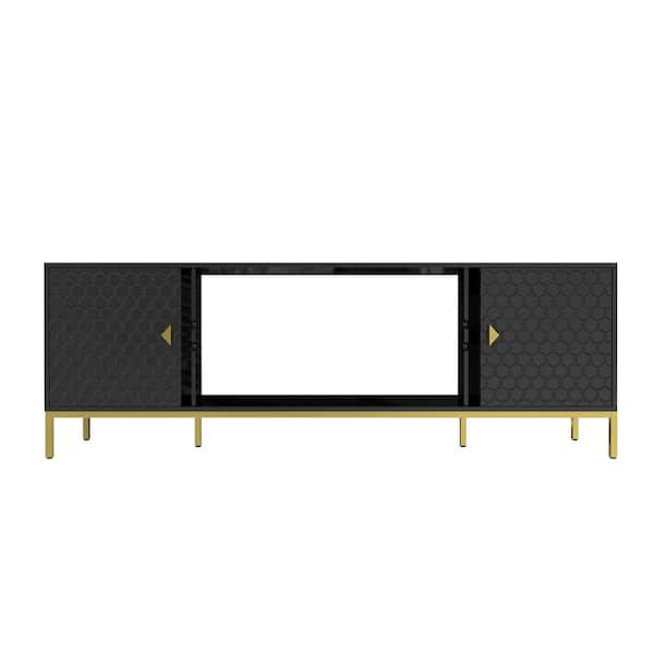 70 in. Black Wood TV Stand TV Cabinet Console Table Fits TV's up to 80 in. w Support Legs and Adjustable Shelves