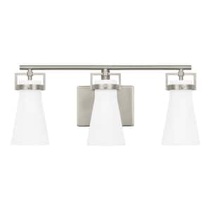 Clermont 22 in. 3-Light Brushed Nickel Bathroom Vanity Light with Milk Glass Shades