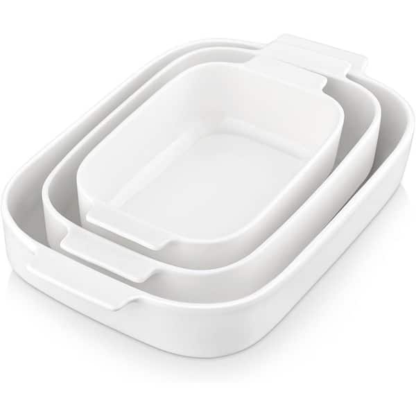 Triple Reinforced Ceramic Casserole Dish Set with Handles, White, 3-Piece, Oven and Microwave Safe