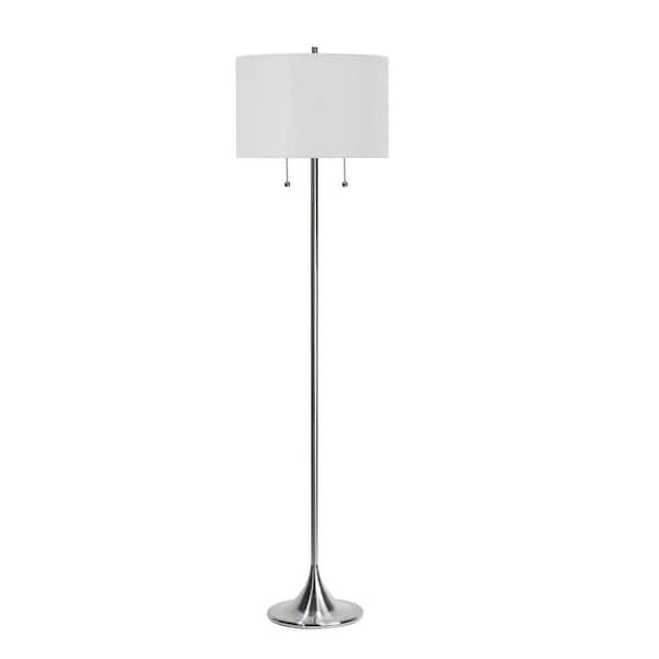 66" Brushed Steel Metal Column Floor Lamp with Designer Shade