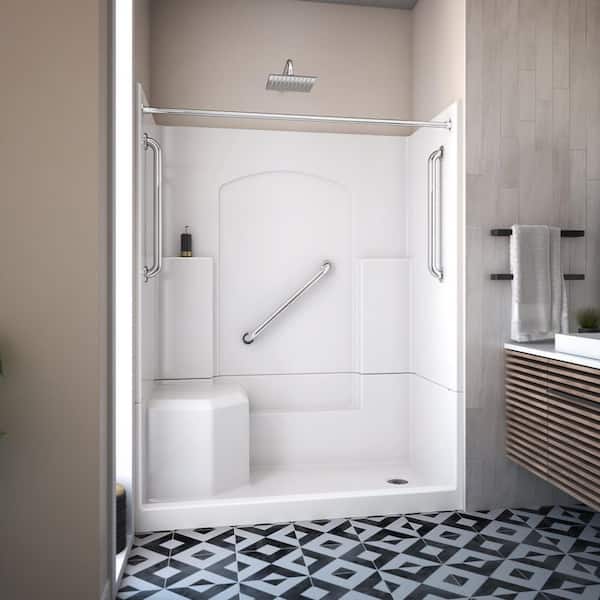 Accessible Living Alliance 60 in. L x 32 in. W x 77.5 in. H 4 Piece Alcove RH Drain Shower Kit with Shower Wall and Pan