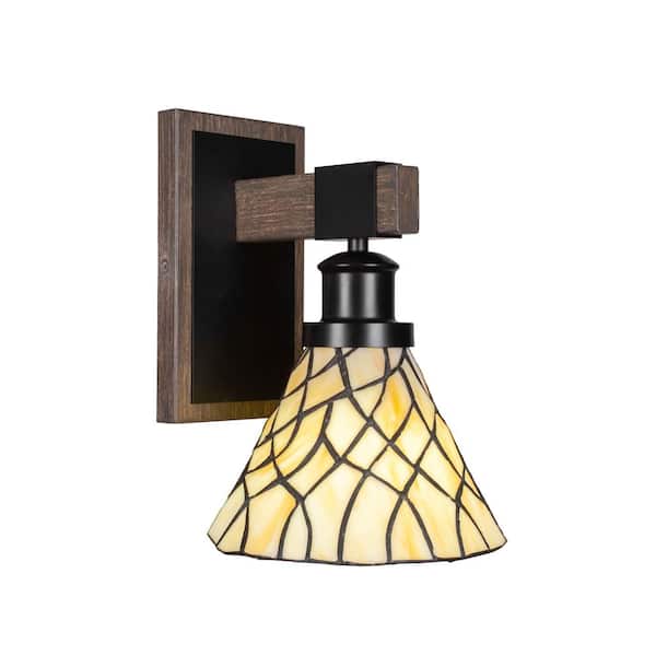 Unbranded Richmond 1-Light Matte Black and Painted Distressed Wood-look Metal Wall Sconce