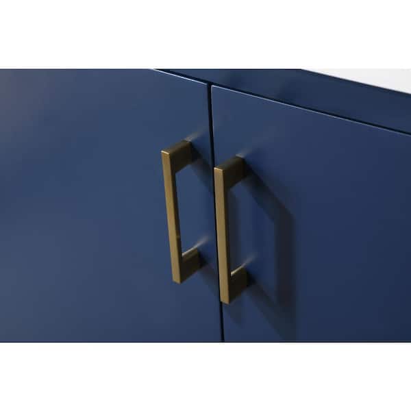 30 in. W x 22 in. D x 35 in. H Bath Vanity in Blue with Calacatta White Engineered Marble Top