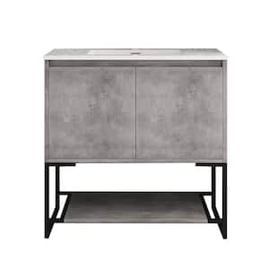 36 in. W x 19 in. D x 34 in. H Freestanding Bath Vanity in Concrete Gray with White Cultured Mable Top