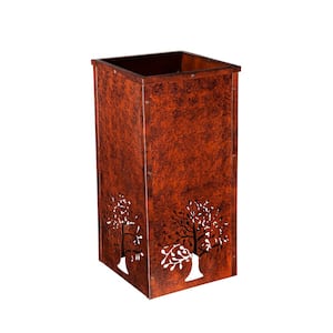 Tree of Life Rust Finished Outdoor Metal Planter with Laser Cut Artwork