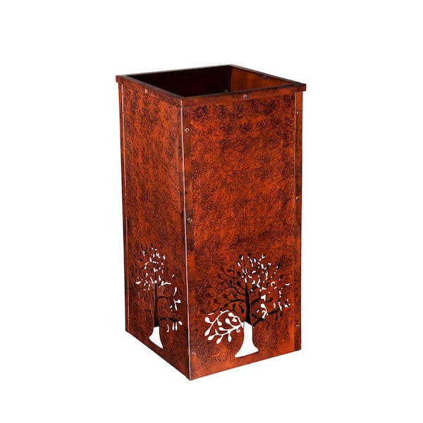 Evergreen Tree of Life Rust Finished Outdoor Metal Planter with Laser Cut Artwork