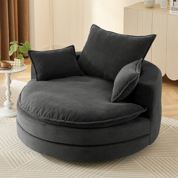 Black Corduroy 360° Swivel Sofa Chair Accent Barrel Chair with Dual-Layer Cushion Design