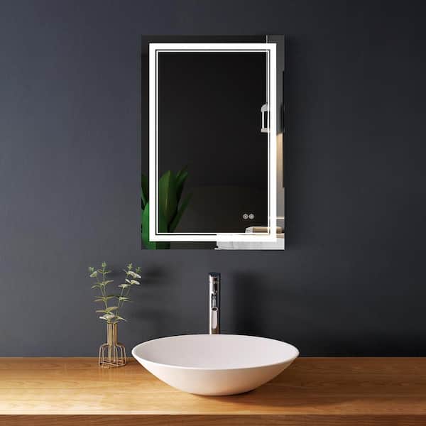 FUNKOL 24 in. W x 36 in. H Rectangular Frameless LED Anti-Fog Wall Mounted White Modern Style Bathroom Vanity Mirror