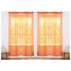 Solid Orange 55 in. W x 84 in. L Rod Pocket Sheer Window Curtain Panel (Set of 4)