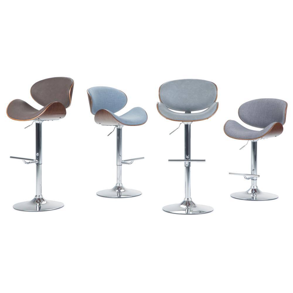 Denim Blue Linen Adjustable Swivel Bentwood Bar Stool