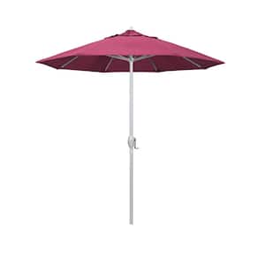 7.5 ft. Matted White Aluminum Market Patio Umbrella Auto Tilt in Hot Pink Sunbrella