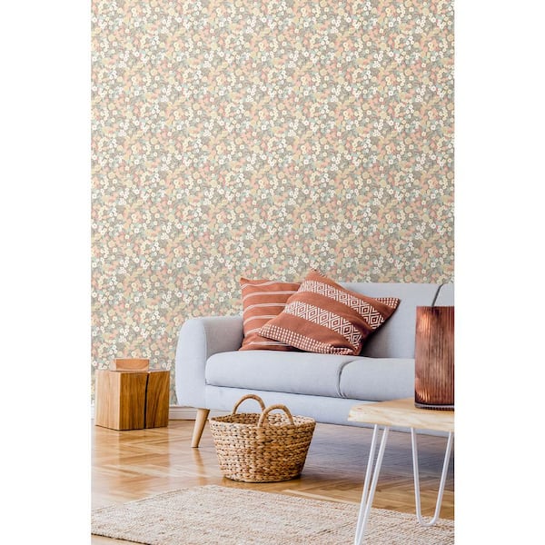 Flora Ditsy Pastel Brown Garden Floral Paper Washable Wallpaper Roll