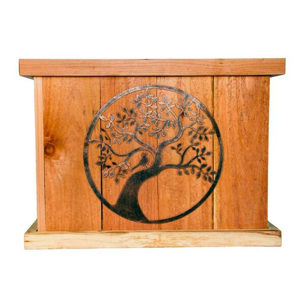 Hollis Wood Products 22 in. x 22 in. Deluxe Redwood Planter with Bronze Oak Tree Art