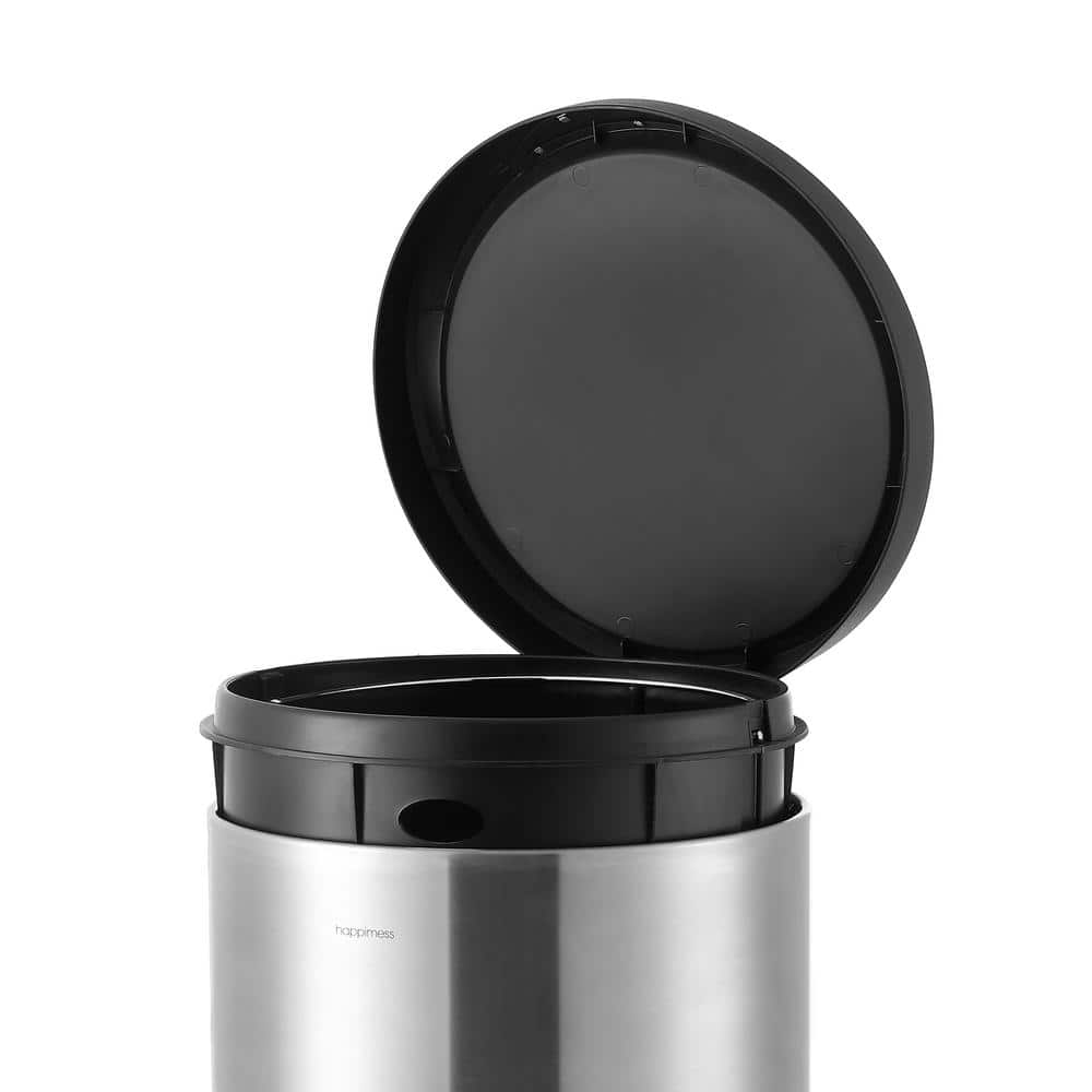 Oscar Stainless Steel Cylinder Step Trash Can Set with Black Lid