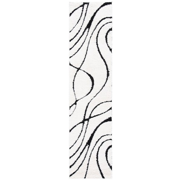 Florida 2 ft. x 13 ft. Ivory/Black Abstract Runner Rug