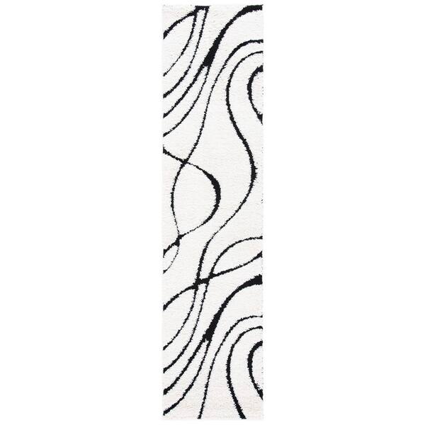 Florida Shag 2 ft. x 17 ft. Ivory/Black Solid Color Runner Rug