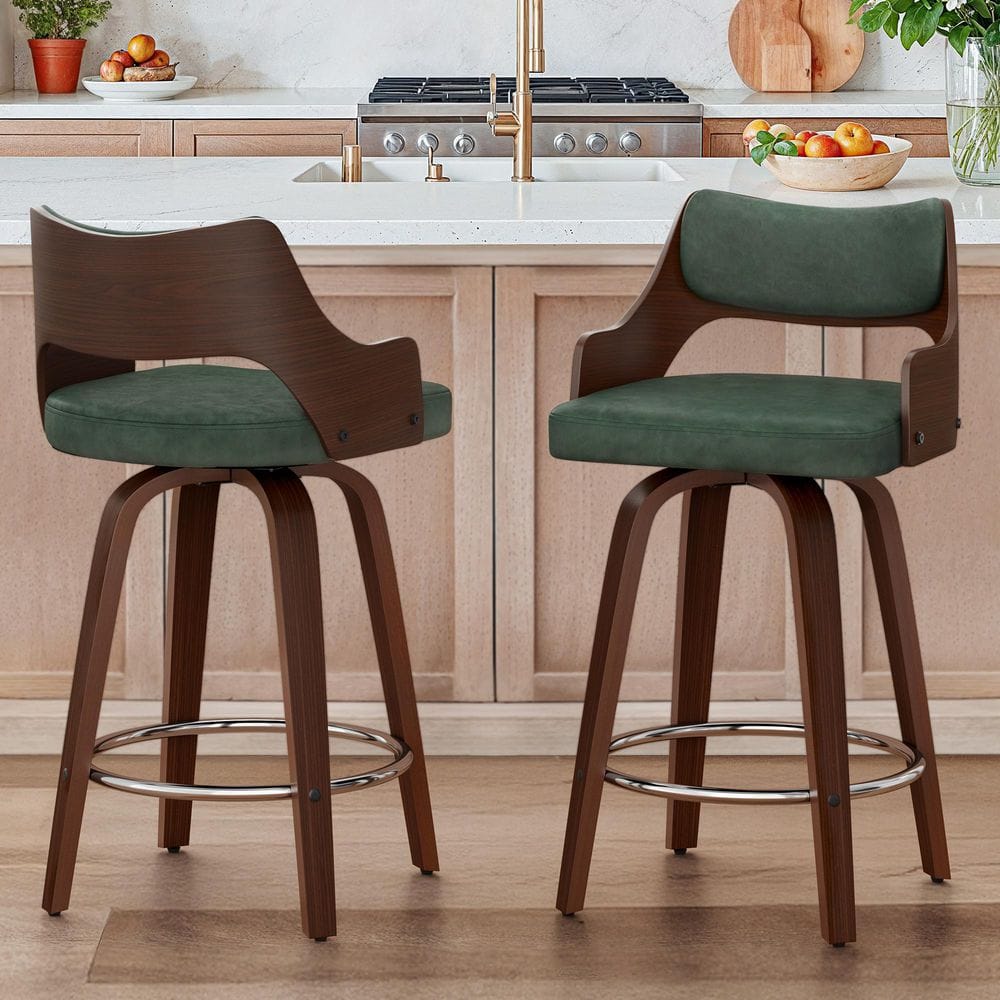 Kasper 26 in. Green Walnut Wood Frame Swivel Counter Height Bar Stool with Faux Leather Upholstery Set of 2 price history on PriceWatchPro