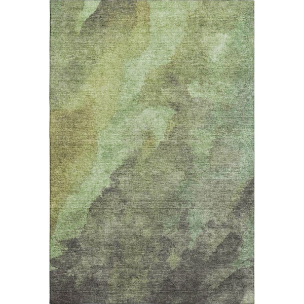 Mayfield Premium Machine Washable Abstract AMF1983 Green 8 ft. x 10 ft. Area Rug