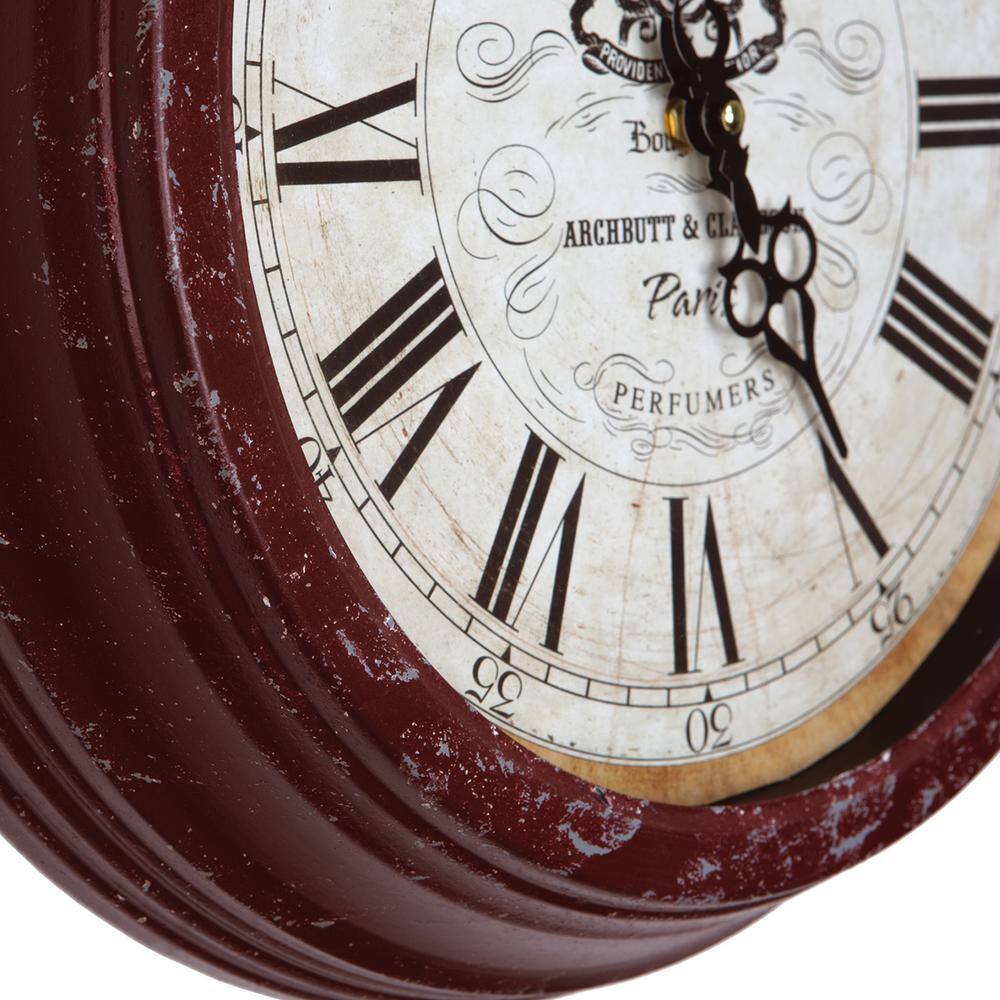 Yosemite Distressed Red Iron Round Wall Clock with Roman Numerals