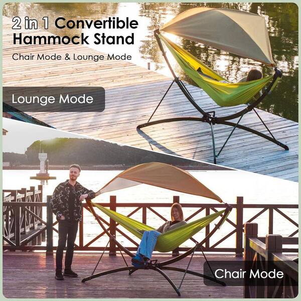 2-Person Hammock Chair with Stand, Adjustable Sunshade Canopy and