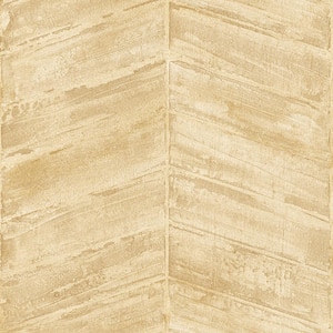Ambiance Ochre/Gold Metallic Textured Geometric Wooden Chevron Vinyl Non-Pasted Wallpaper (Covers 57.75 sq. ft.)