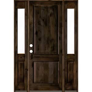 70 in. x 96 in. Rustic Knotty Alder Right-Hand/Inswing Clear Glass Black Stain Square Top Wood Prehung Front Door