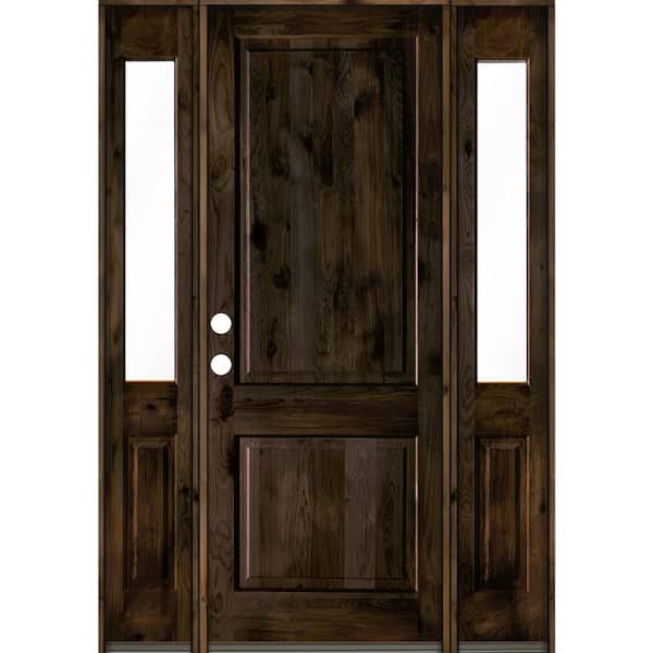 Krosswood Doors 70 in. x 96 in. Rustic Knotty Alder Right-Hand/Inswing Clear Glass Black Stain Square Top Wood Prehung Front Door