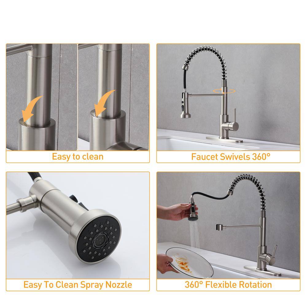 Brushed Nickel Single Handle Pull Down Kitchen Faucet with Spray