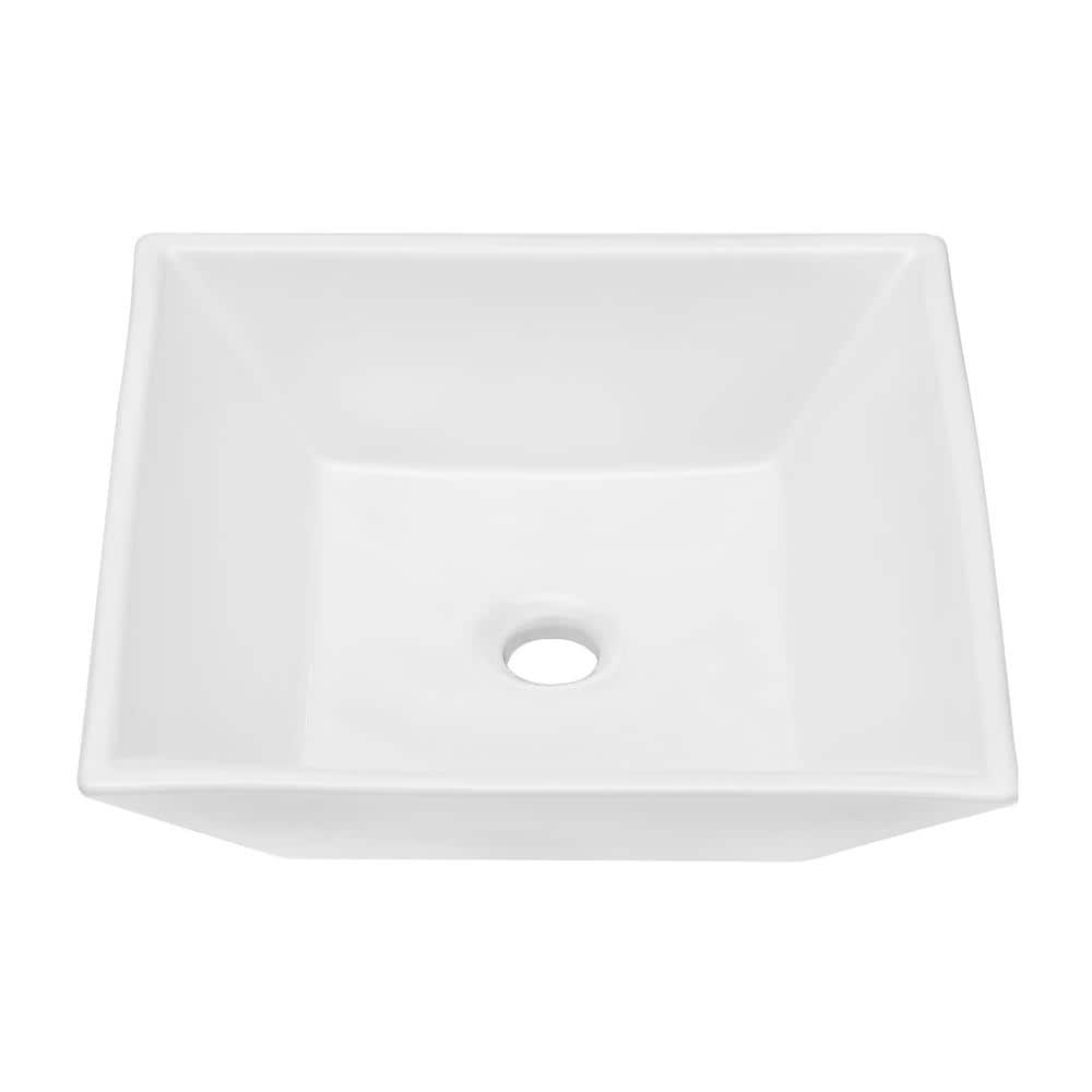 JimsMaison White Ceramic Square Vessel Sink JMLDBS11-16W - The Home Depot