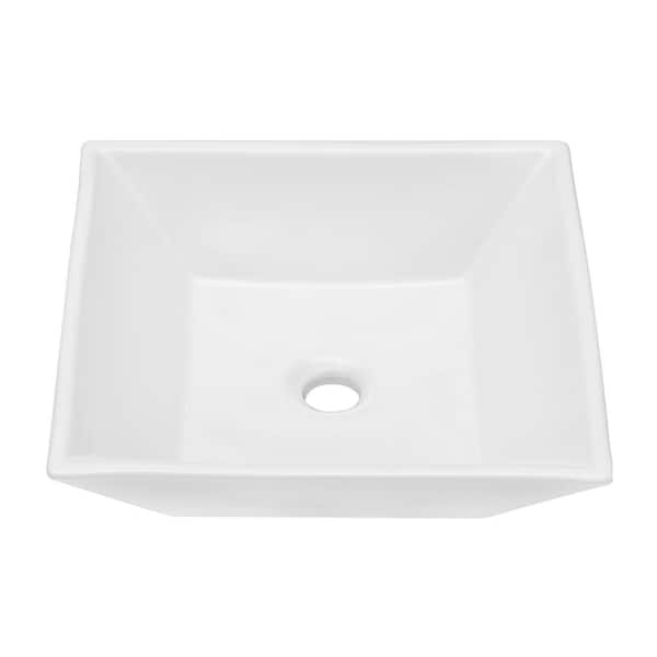JimsMaison White Ceramic Square Vessel Sink