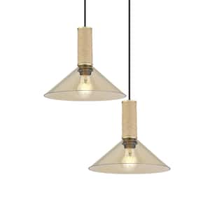 1-light Antiqued Brass Pendant Light with Amber Glass Shade, No Bulbs Included (2-Pack)