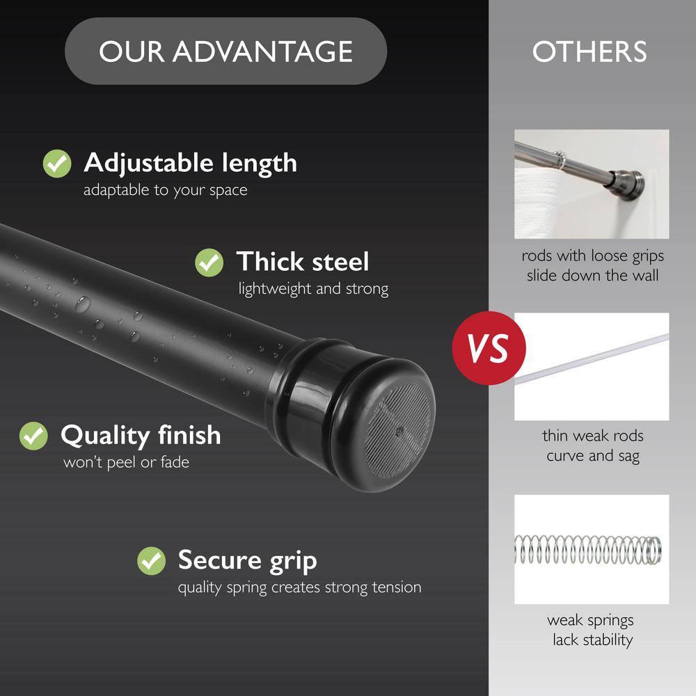 Matte Black Adjustable Steel Tension Shower Rod, 36 to 63 Inches