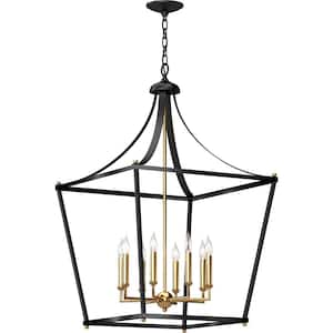 8-Light Black and Antique Gold Candle Chandelier