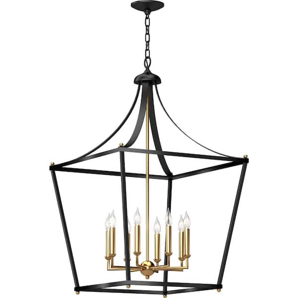 8-Light Black and Antique Gold Candle Chandelier