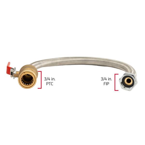 3/4 in. Push-to-Connect FIP 18 in. Braided Stainless Steel Water Heater Connector with Integrated Ball Valve (2-Pack)
