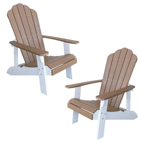 AmeriHome Tan with White Accents 2-Tone Outdoor Adirondack Chair with Durable Faux Wood Construction (2-Piece Set)