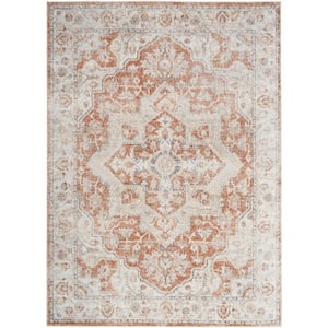 Astra Machine Washable Gold Multicolor 7 ft. x 9 ft. Distressed Traditional Area Rug