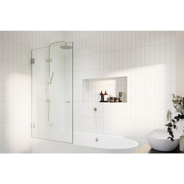 Albedo 34 in. W x 58.25 in. H Frameless Wall Hinged Tub Door in Polished Nickel with Clear Glass