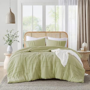 Porter 3-Piece Sage Microfiber King Soft Washed Pleated Comforter Set