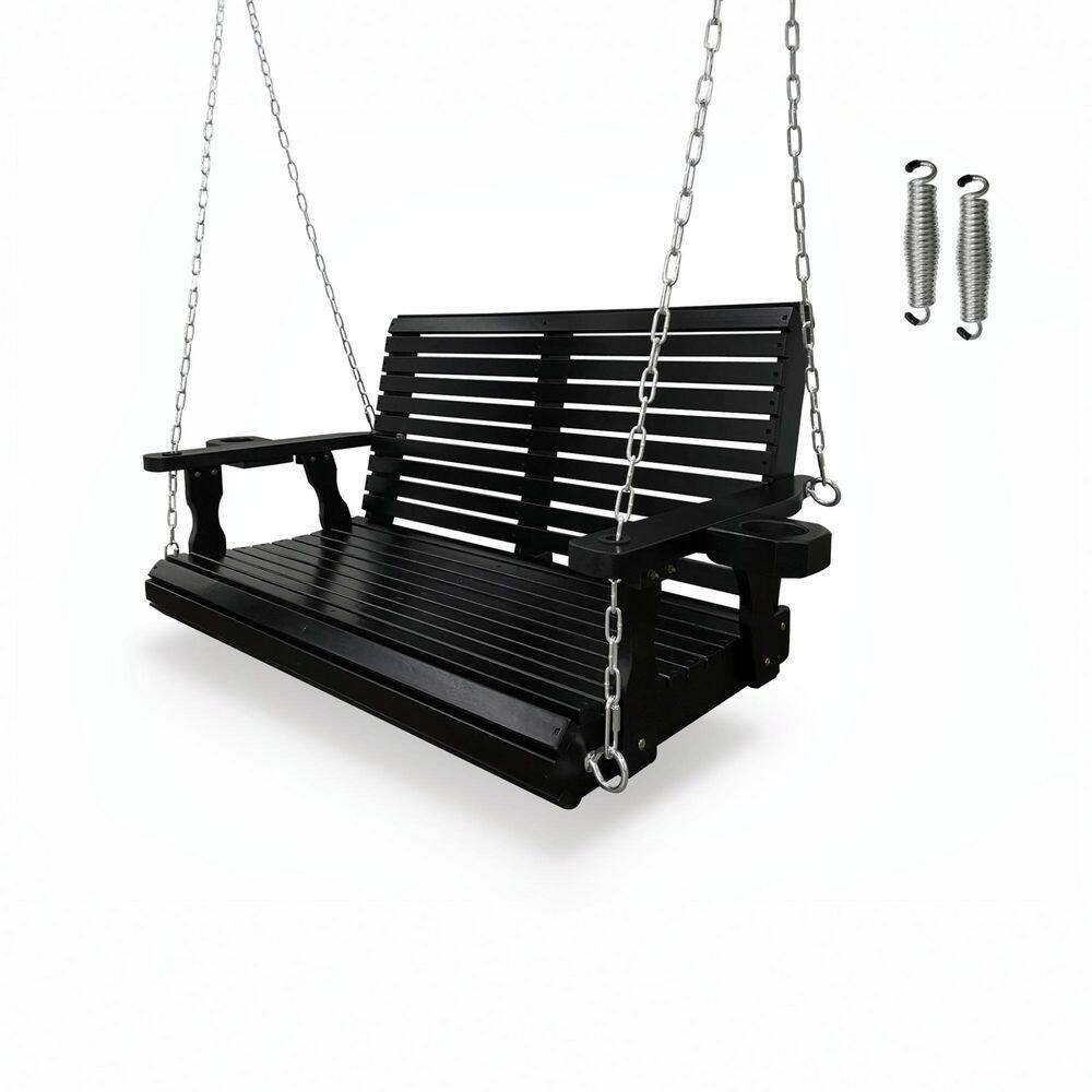4 ft. Extra Large Wooden Porch Swing 2-Seater with Cupholders, High Backrest, Hanging Chains, 880 lbs. Black price history on PriceWatchPro