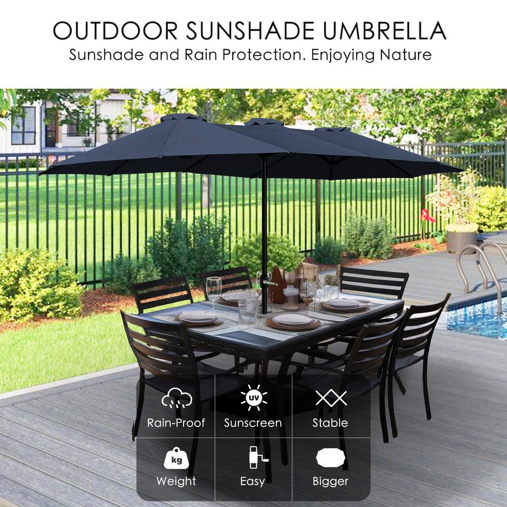 15ft Dark Blue Water Resistant Double-Sided Patio Umbrella