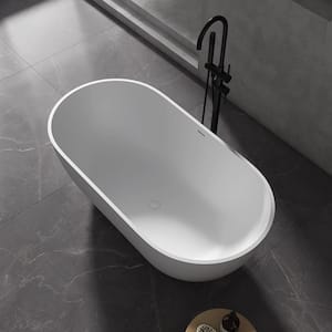 Ariana 59 in. x 29.5 in. Stone Resin Solid Surface Flatbottom Freestanding Soaking Bathtub in White