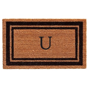 Black Border 24" x 48" Monogram Doormat (Letter U)