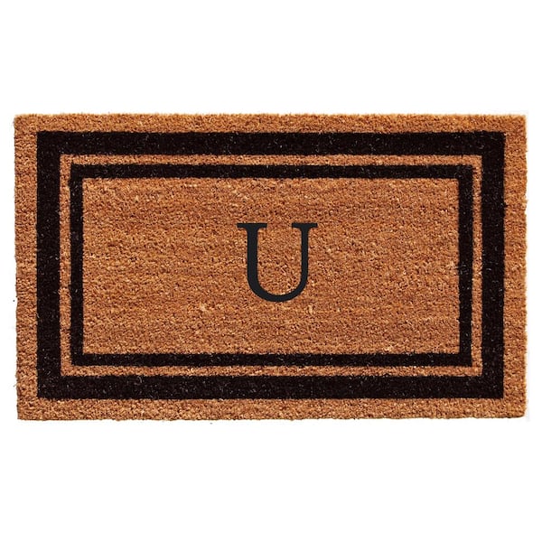 Black Border 24" x 48" Monogram Doormat (Letter U)